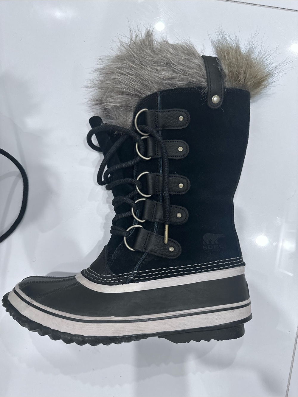 Sorel Black and Gray Faux-Fur Lace-Up Winter Boot
